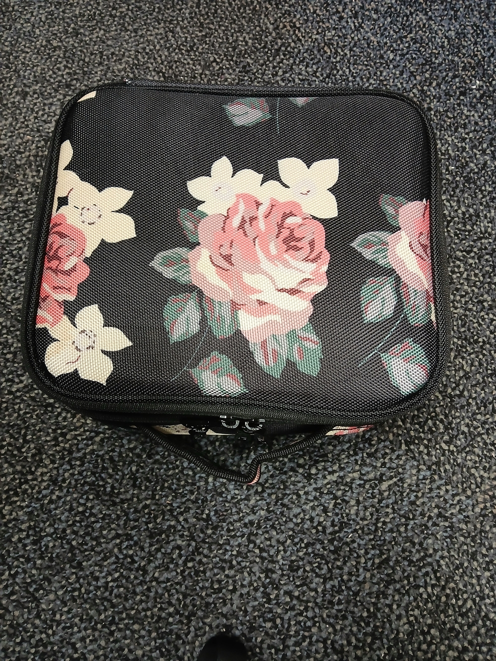 Floral Cosmetic Case - Pink Rose on Black